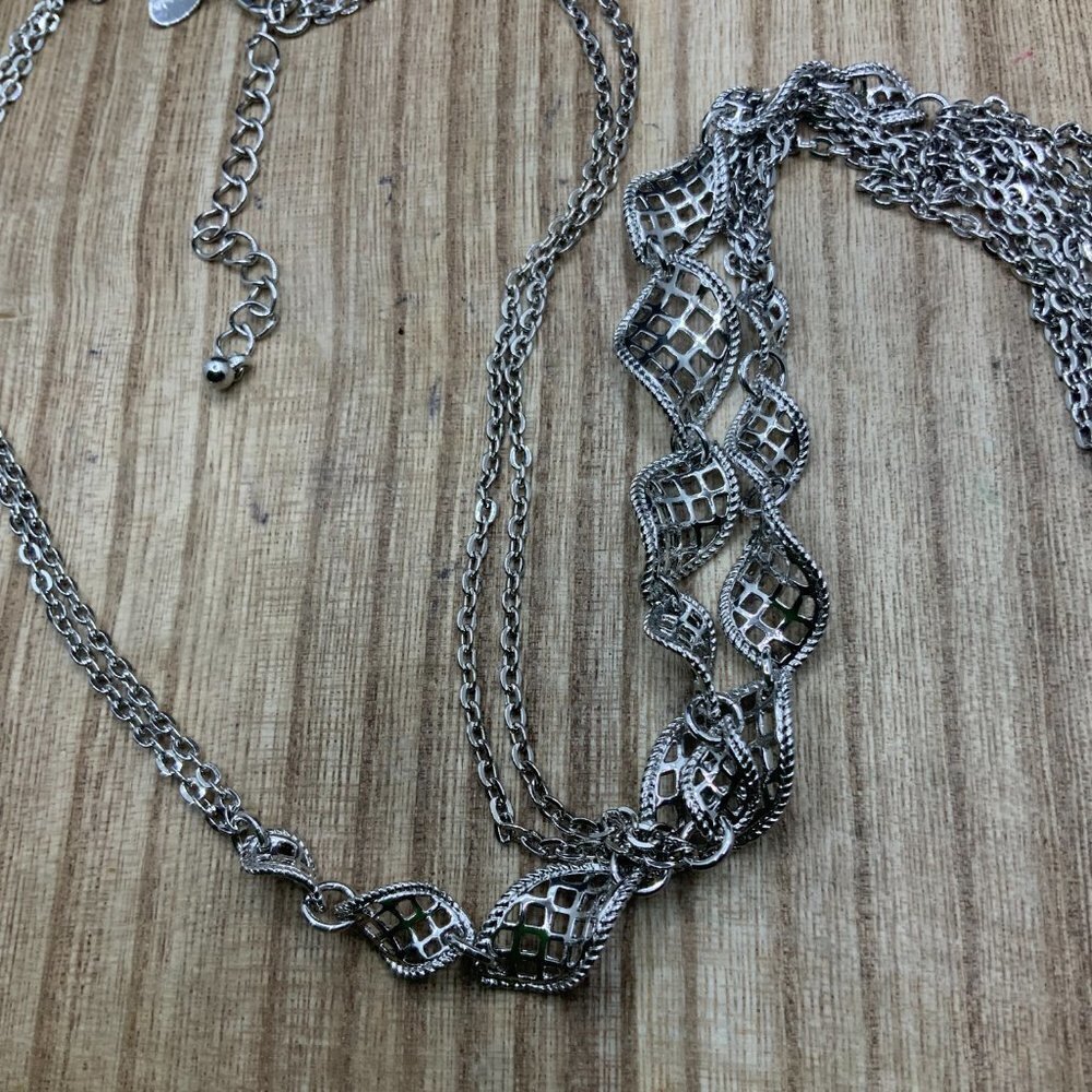 Lia Sophia Long Silver Tone Filigree Design Necklace